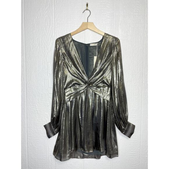 RAMY BROOK Elise Silk Metallic Twist Front Dress US 4 NWT $495 - Picture 4 of 13